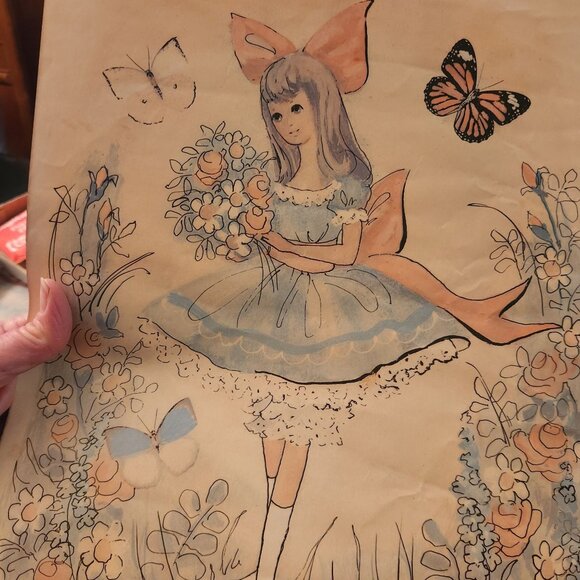 1971 M. Hartnett Framed Lithograph Art Print Girl In Dress With Flowers - Picture 3 of 11